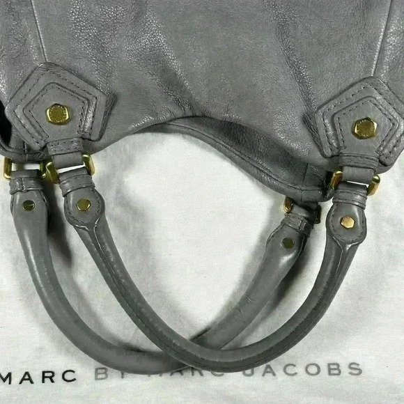 MARC JACOBS Orig Y2K Gray Shoulder Crossbody Satchel Top Handle Leather Purse Lg - Picture 5 of 13